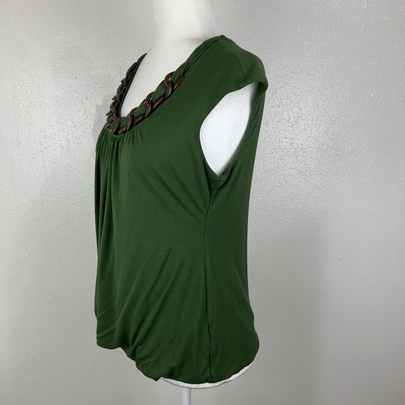 Classiques Entier Blouse Women Medium Green Brown Wood Chain Collar Casual Top - Picture 2 of 12
